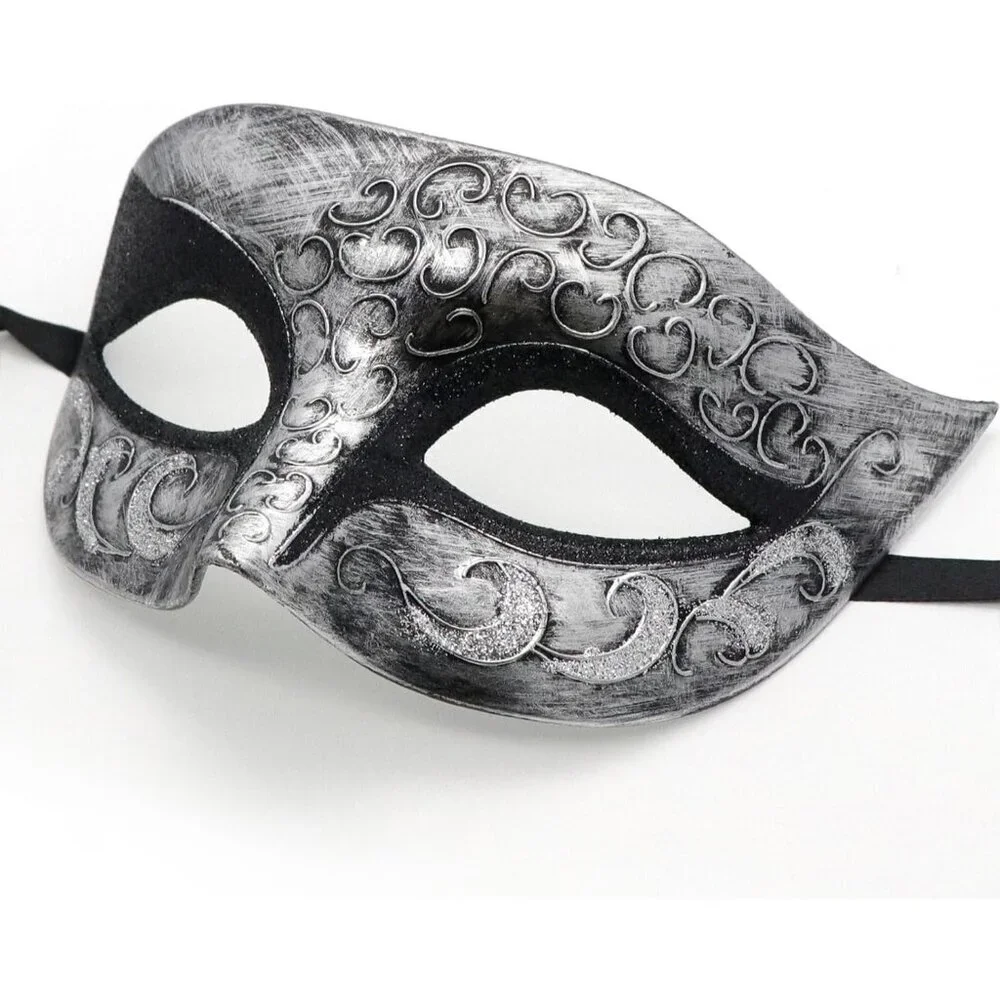 Masquerade Masks Set Metal Lace Sequin Plastic Adjustable for Party Halloween